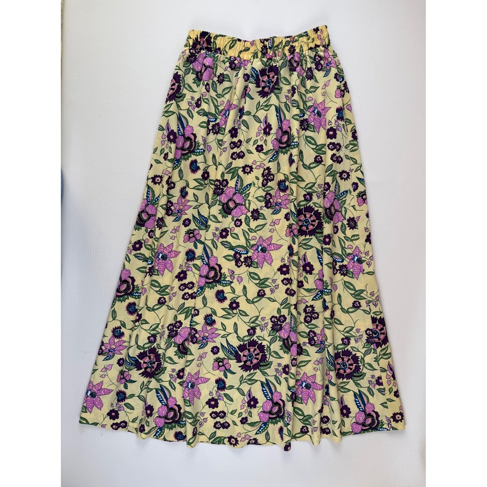Cottagecore Floral Maxi Skirt Yellow Botanical Pockets Small S.G. Sport
